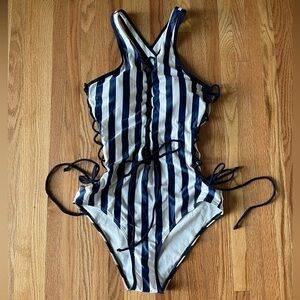 Navy and White Striped One Piece